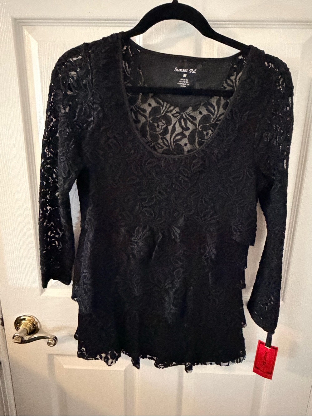 Black Lace Scoop Neck Women's Top Sunset Blvd